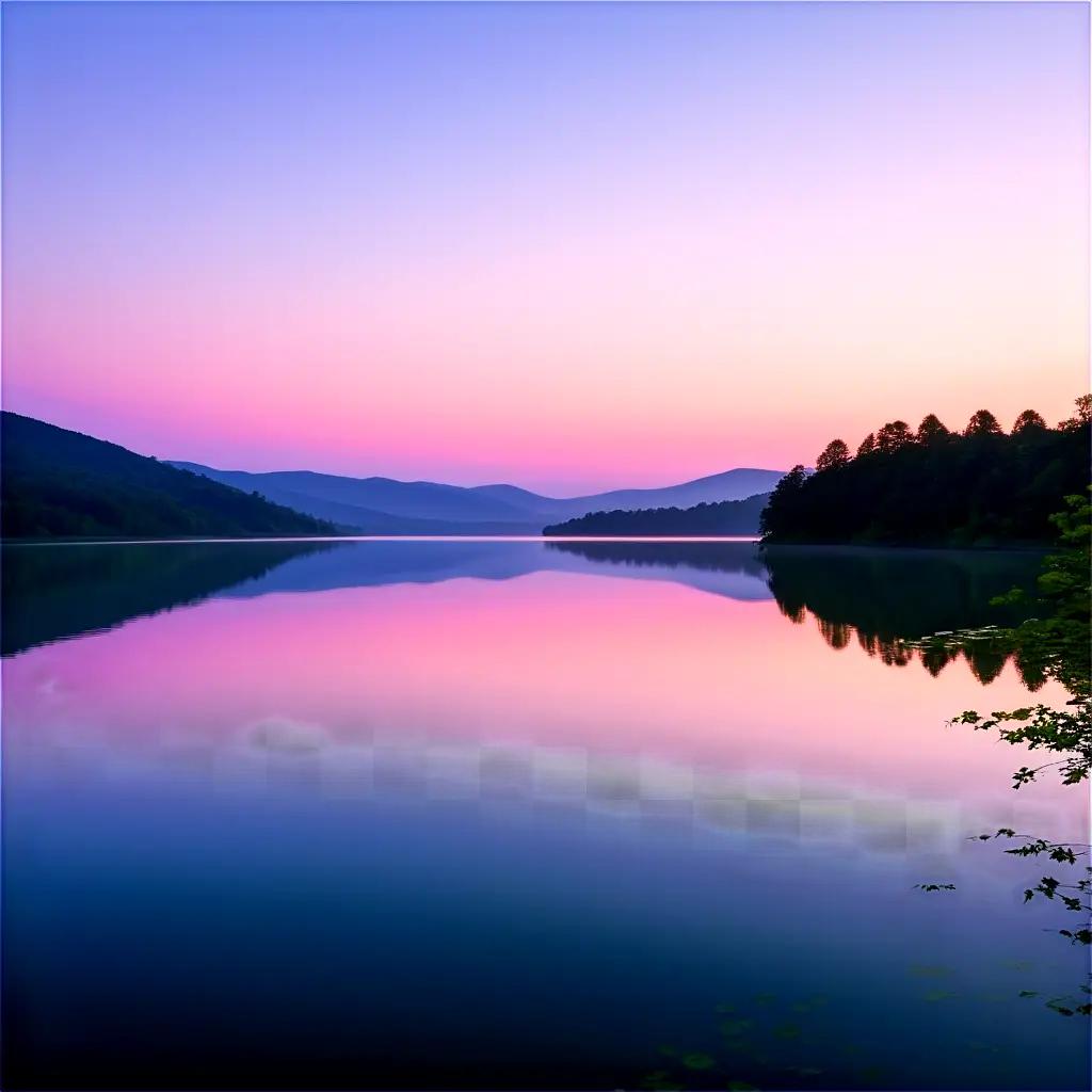 serene, calm lake with mountains in the distance