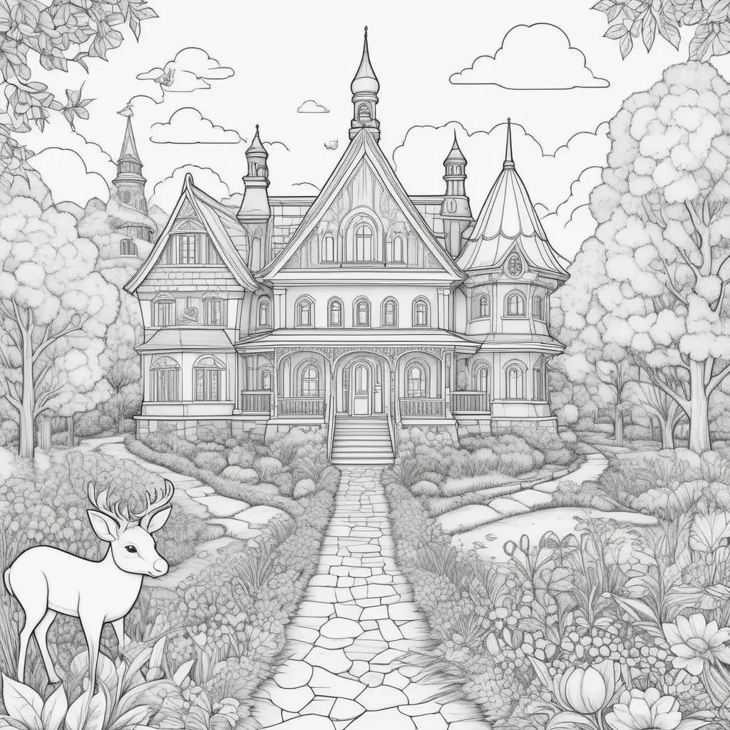 serene illustration of a deer in front of a grand building