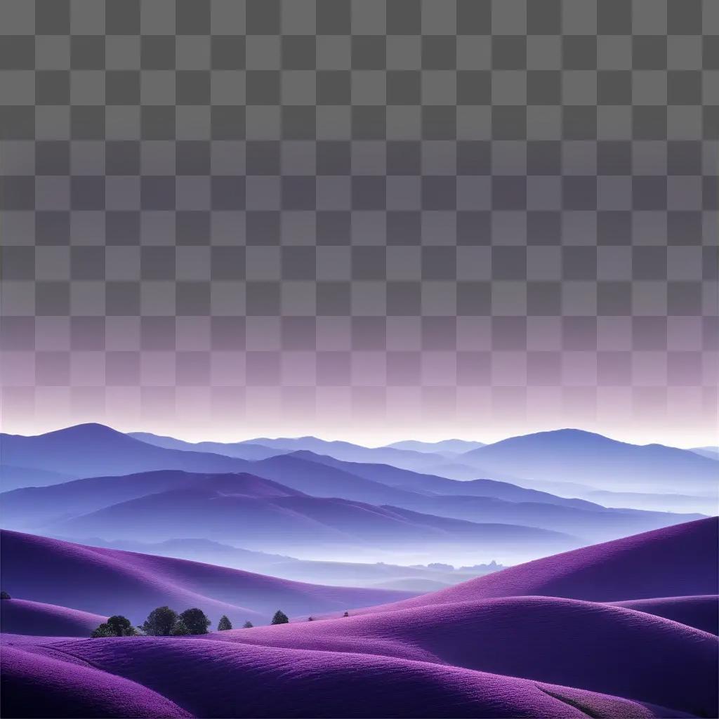 serene purple background with mountains and trees