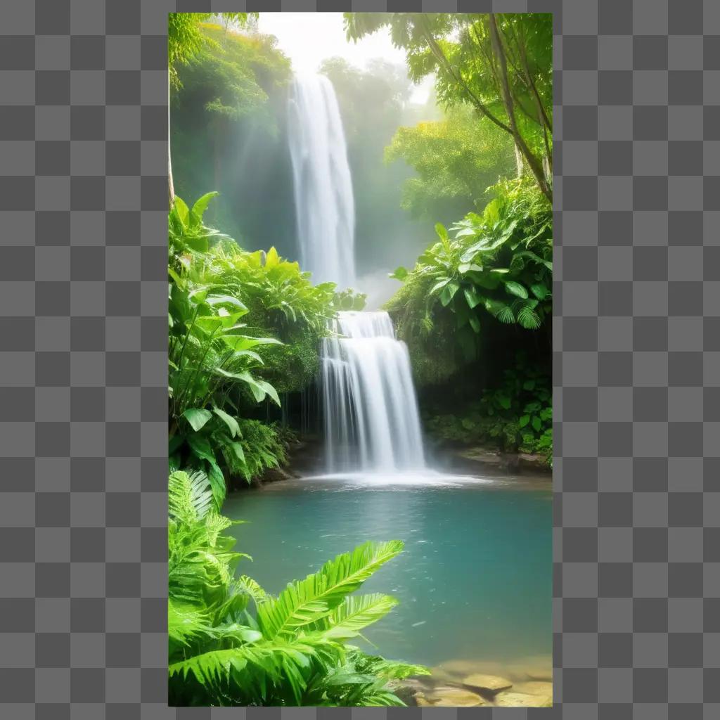 serene waterfall in a lush green jungle