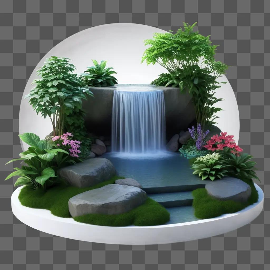 serene waterfall surrounded by plants and rocks creates a relaxing ambiance