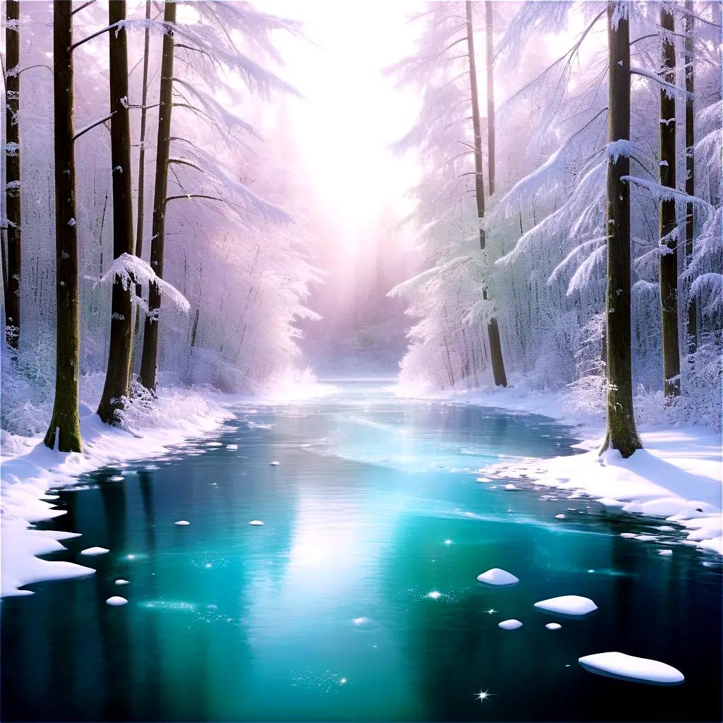 きらめく透明な小川の穏やかな冬の風景