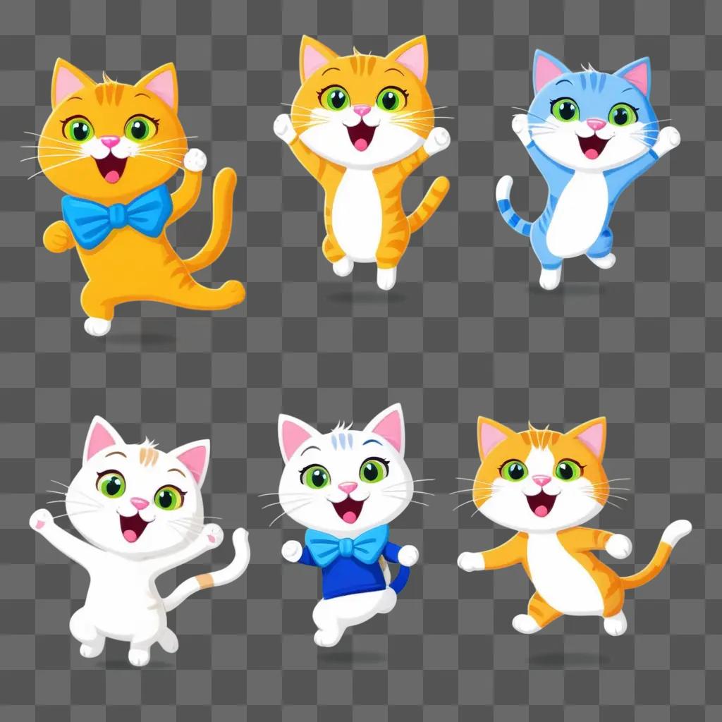 series of six cartoon cats in different poses