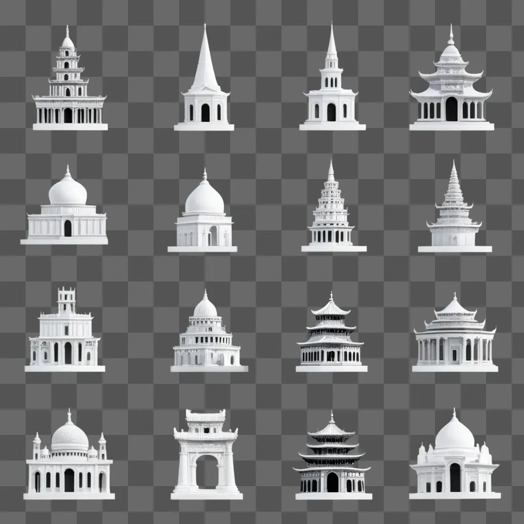 series of small images of buildings