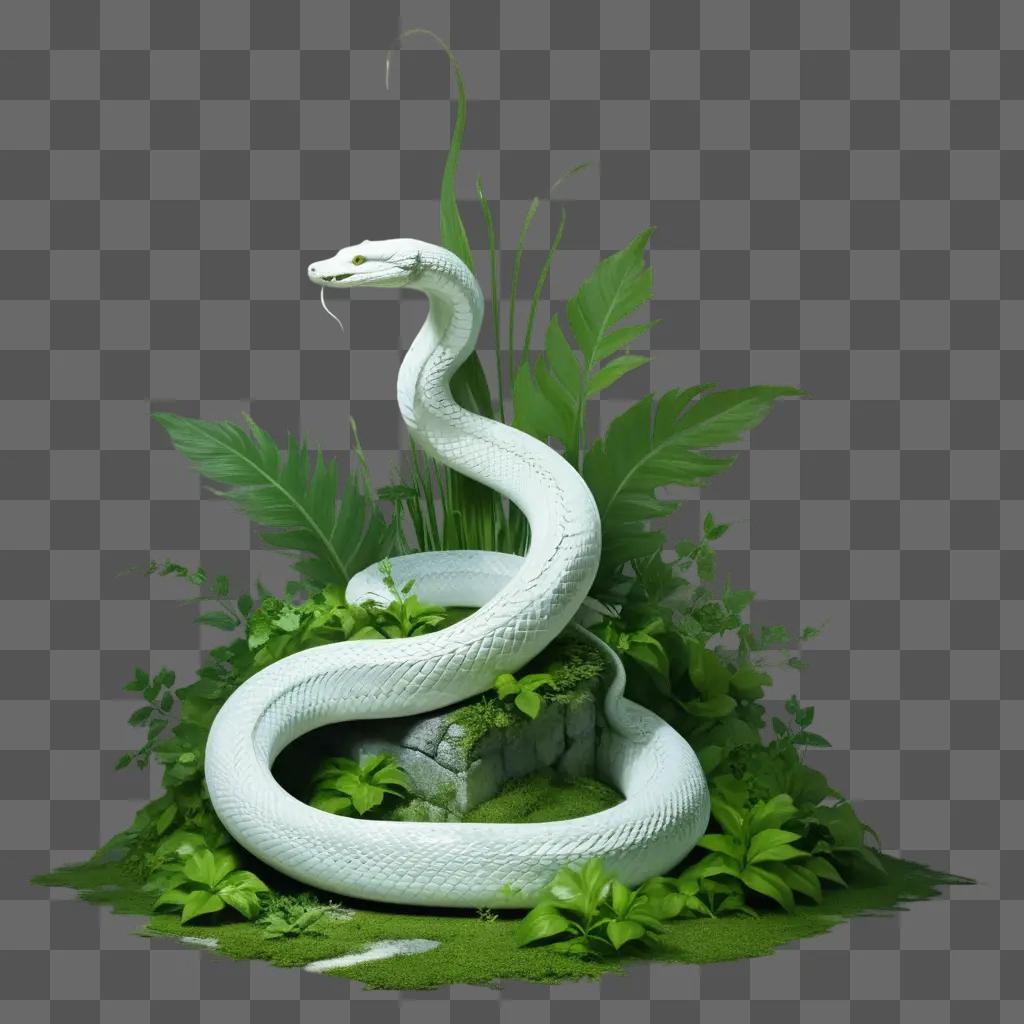 serpent wrapped around a rock in a tropical setting