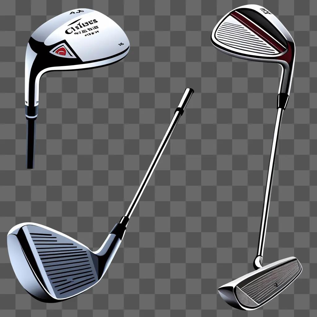 set of clipart golf clubs on a gray background