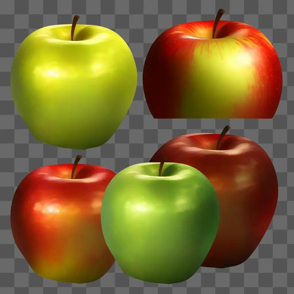 set of four apple clipart images with different colors