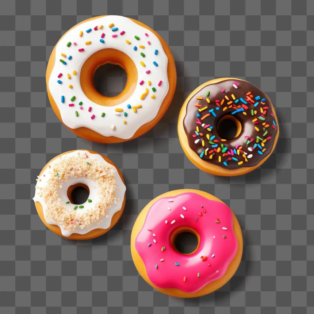 set of four donuts with different toppings