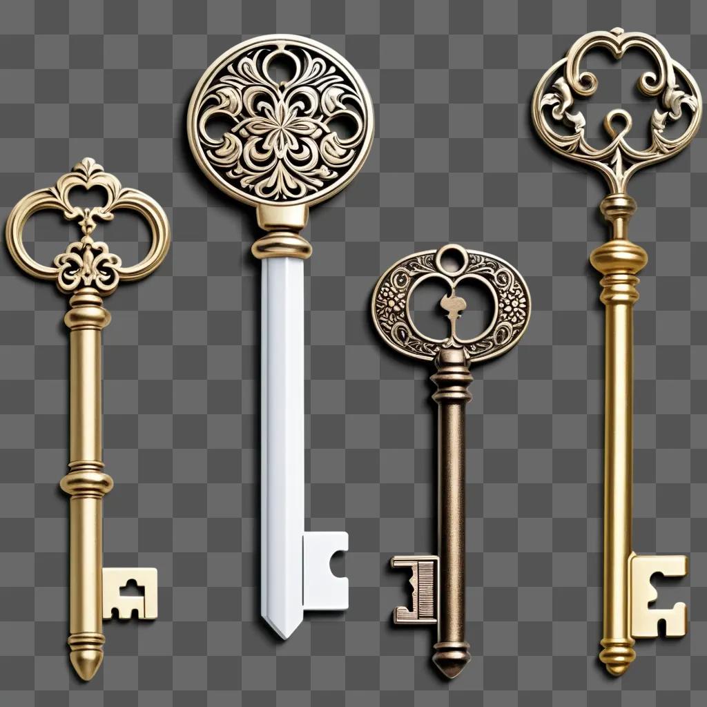 set of key clipart on a beige background