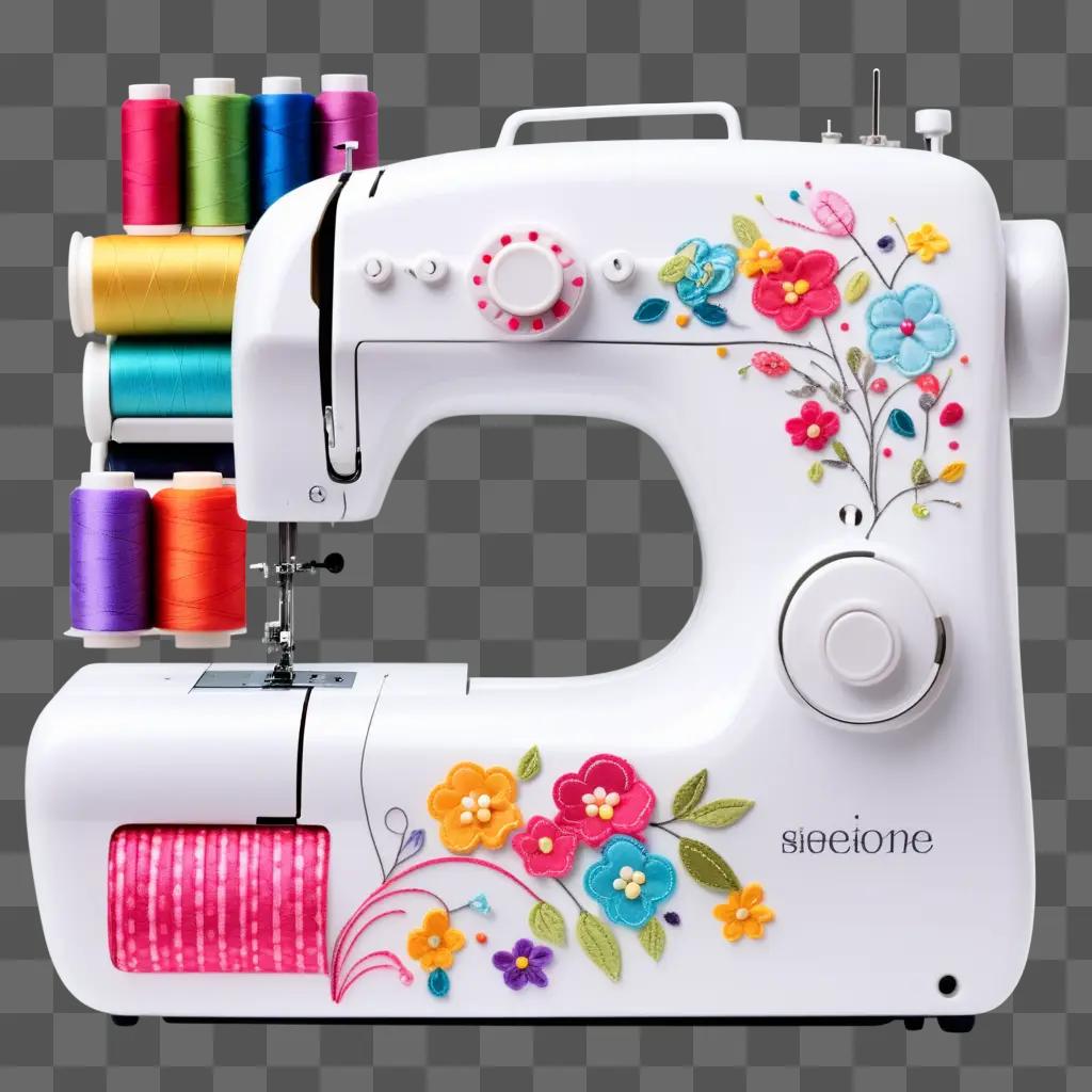 sewing machine with colorful floral clipart