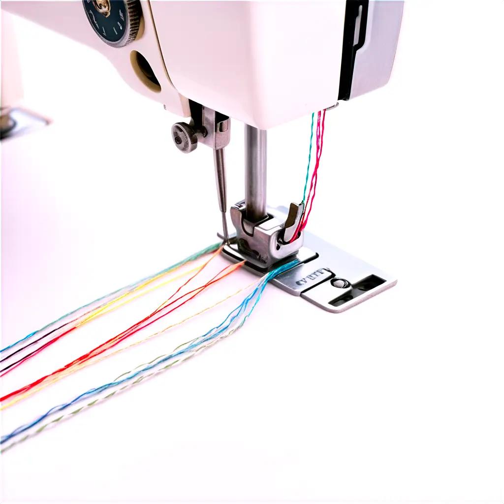 sewing machine with colorful threads threaded through it