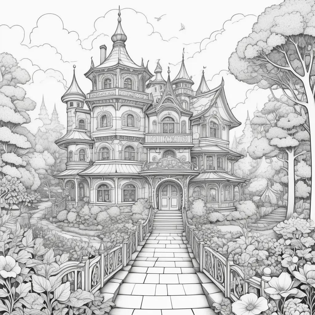 shadow color page of a castle with a pathway