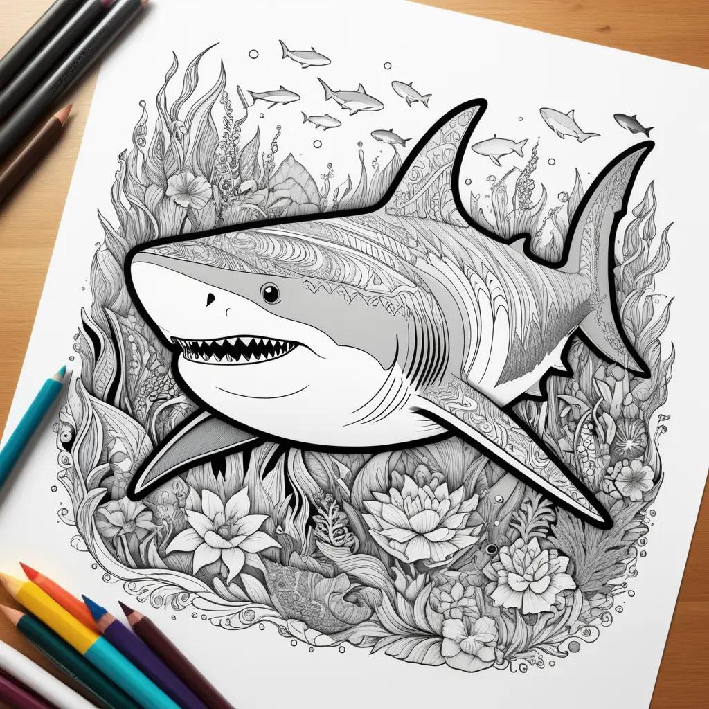 shark coloring page with a variety of colors