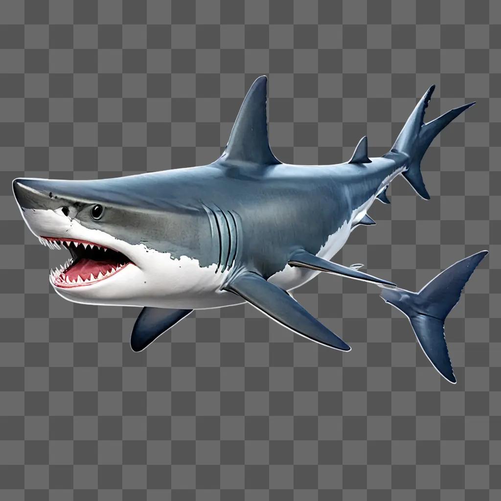 shark drawing A grey shark with white teeth and blue fins