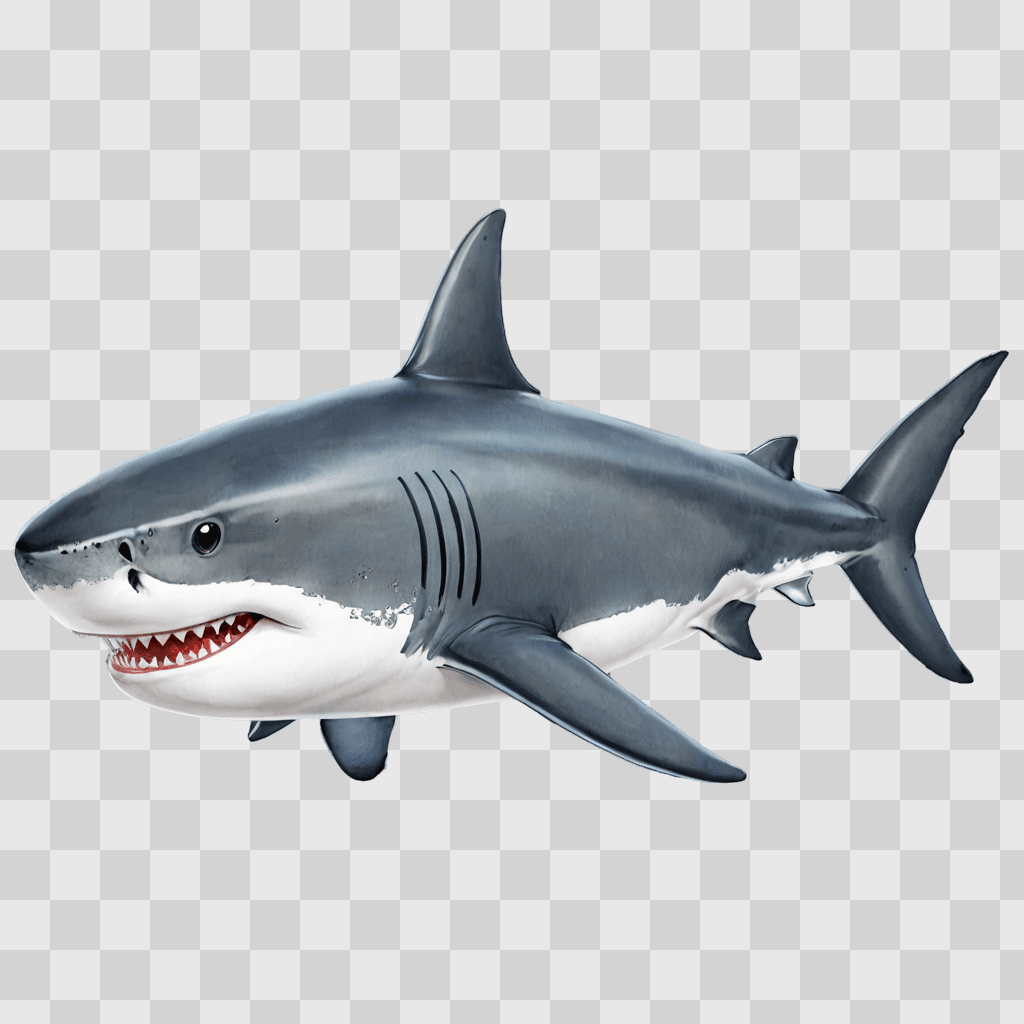 shark drawing for kids A 3D model of a grey shark with a red mouth