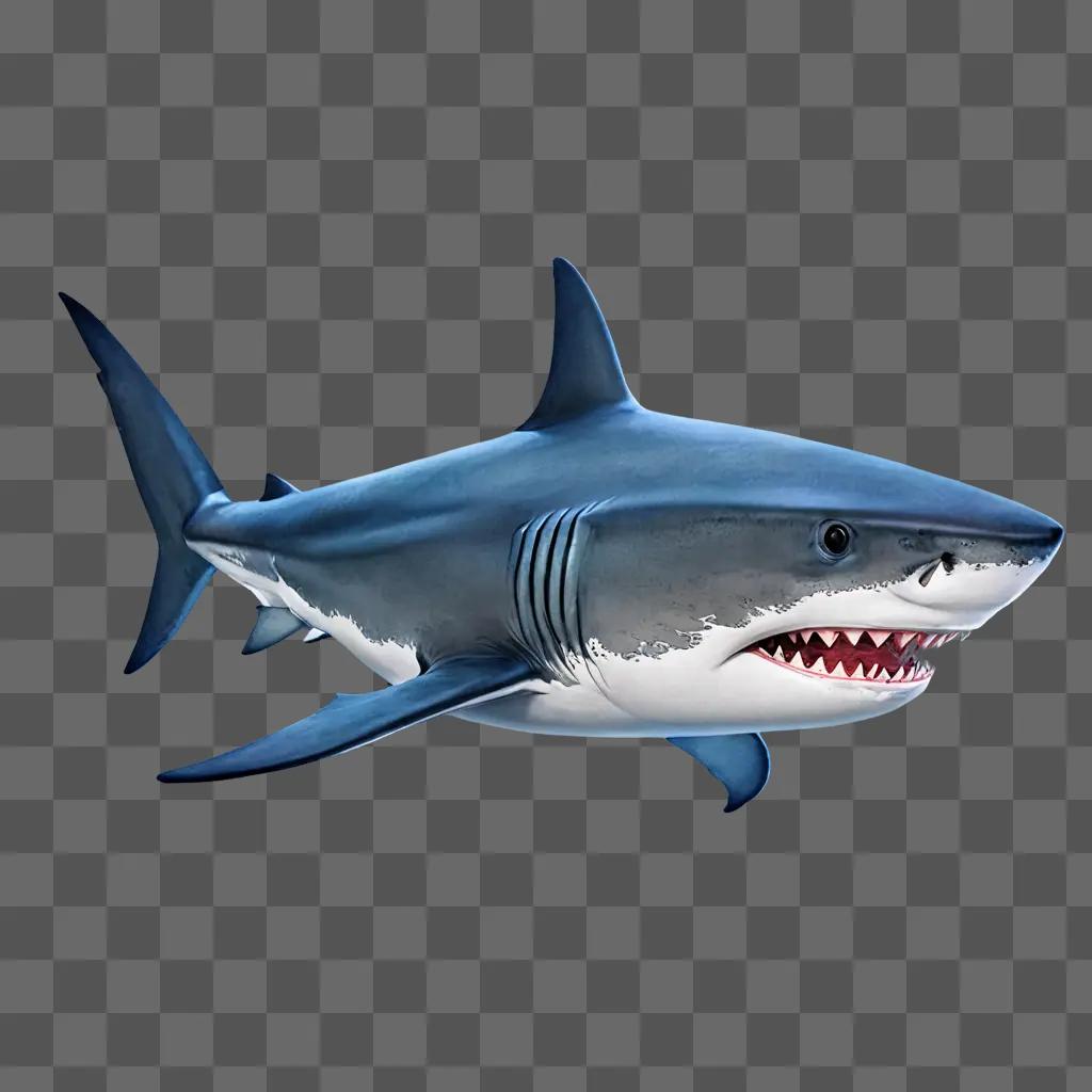 shark drawing for kids A blue shark with white stripes on a blue background