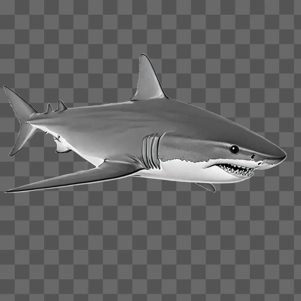 shark drawing outline A large shark with a white and gray body