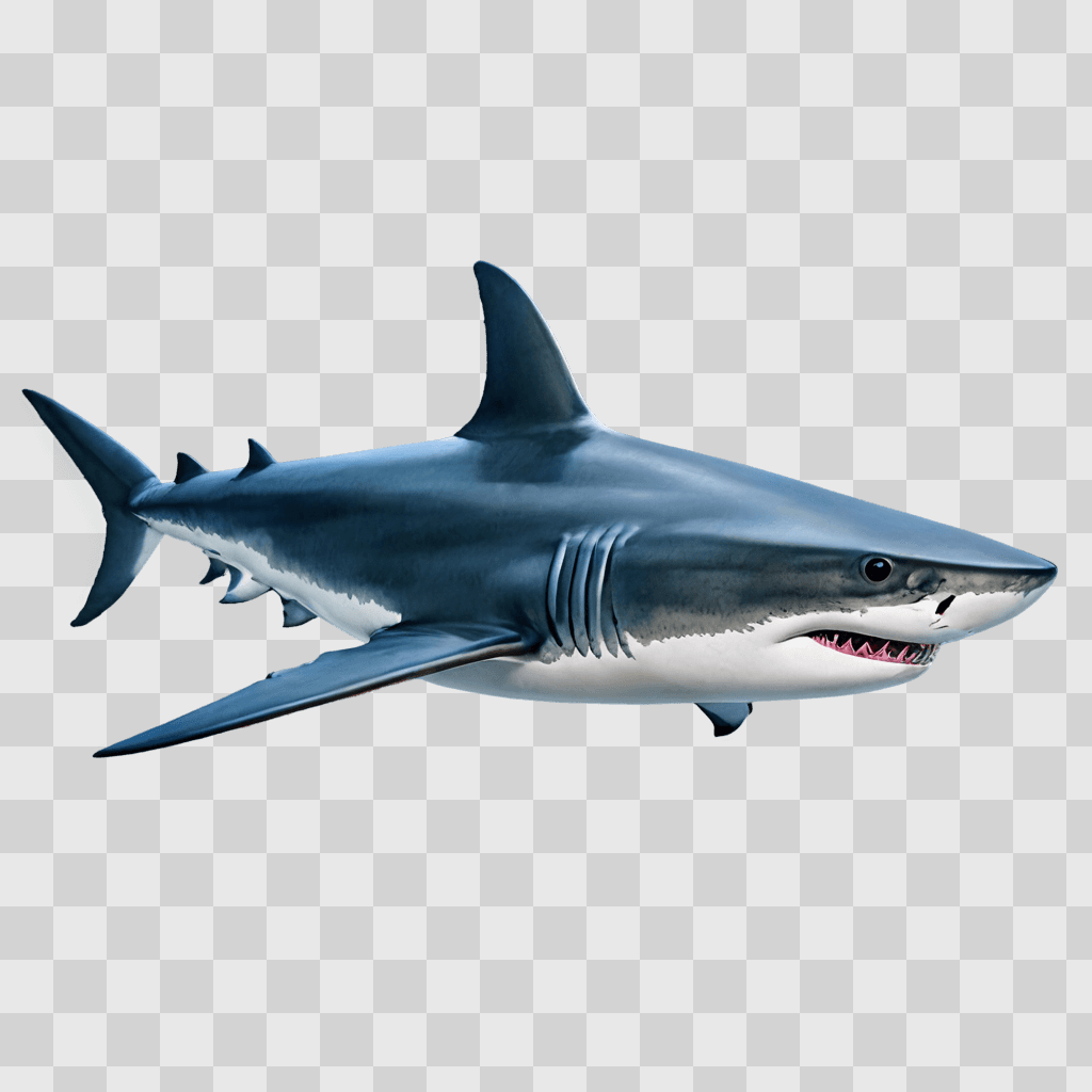 shark drawing realistic A 3D rendered model of a shark swimming on a blue background