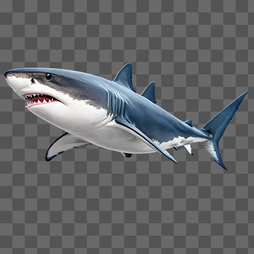 shark drawing realistic A blue and white shark with a mouth open