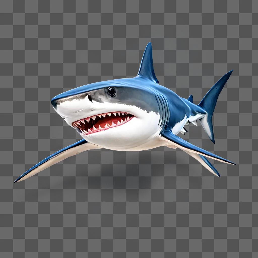 shark drawing realistic A blue shark with white teeth in the water