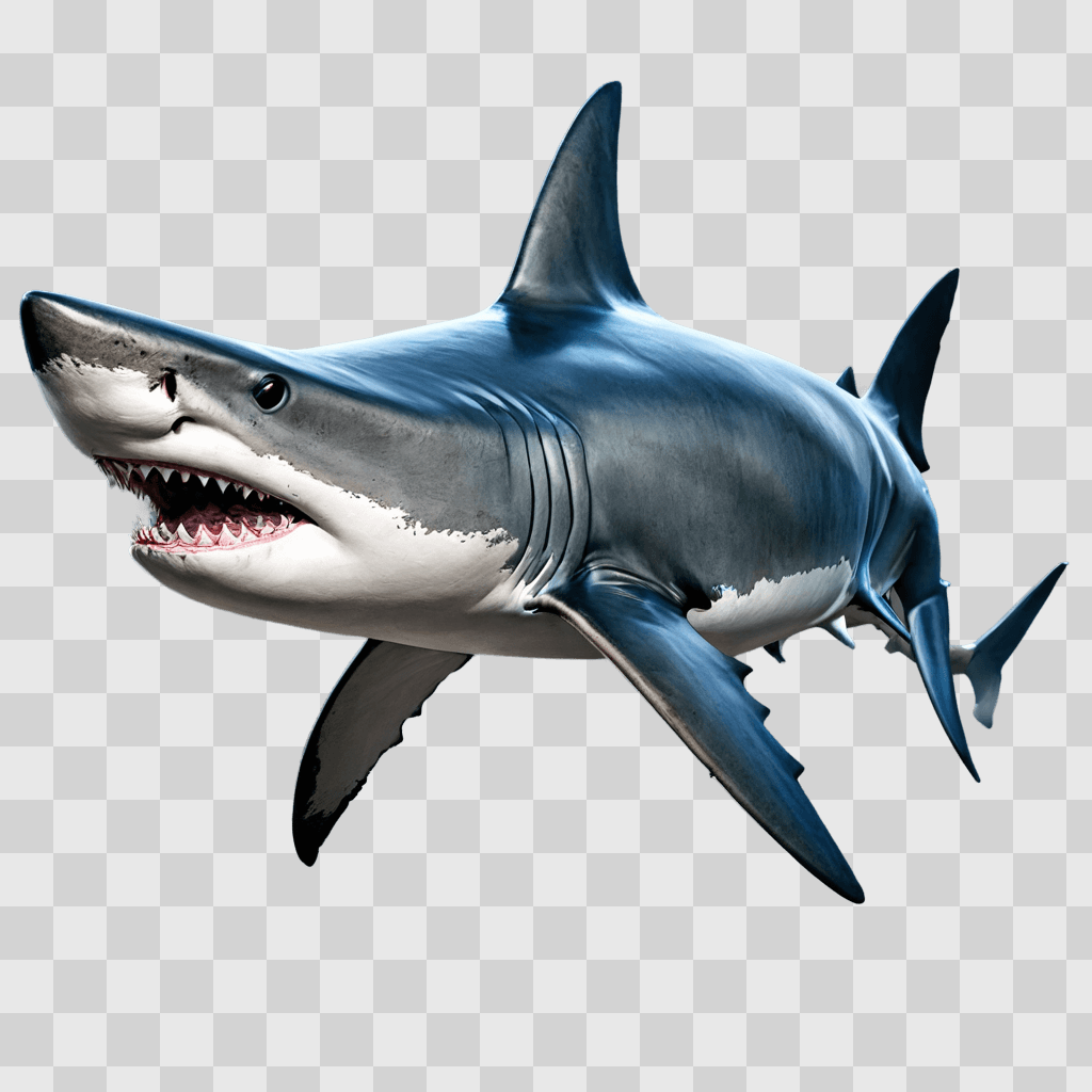 shark drawing realistic A gray shark swims in a blue background