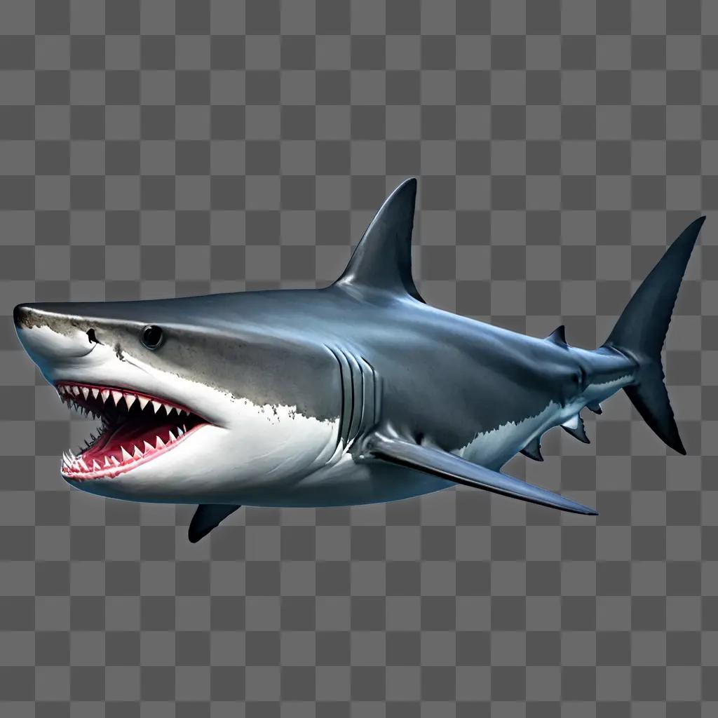 shark drawing realistic A grey shark with its mouth open in a 3D environment