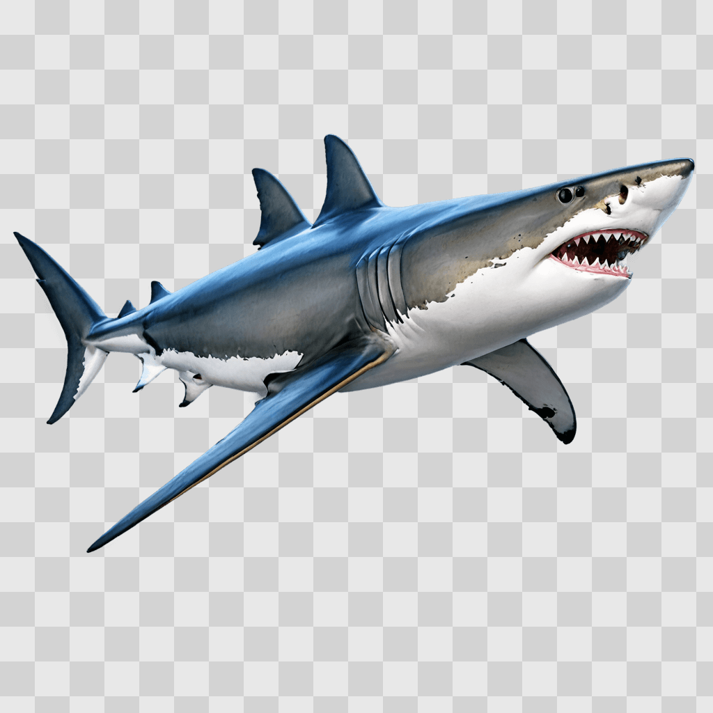 shark drawing realistic A large grey shark swims against a blue background