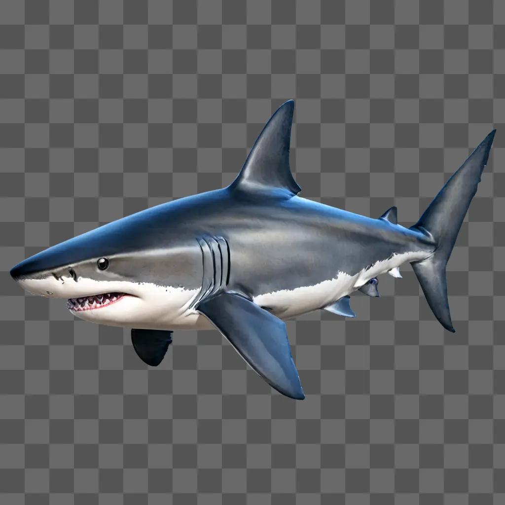 shark drawing realistic A large shark is swimming on a blue background