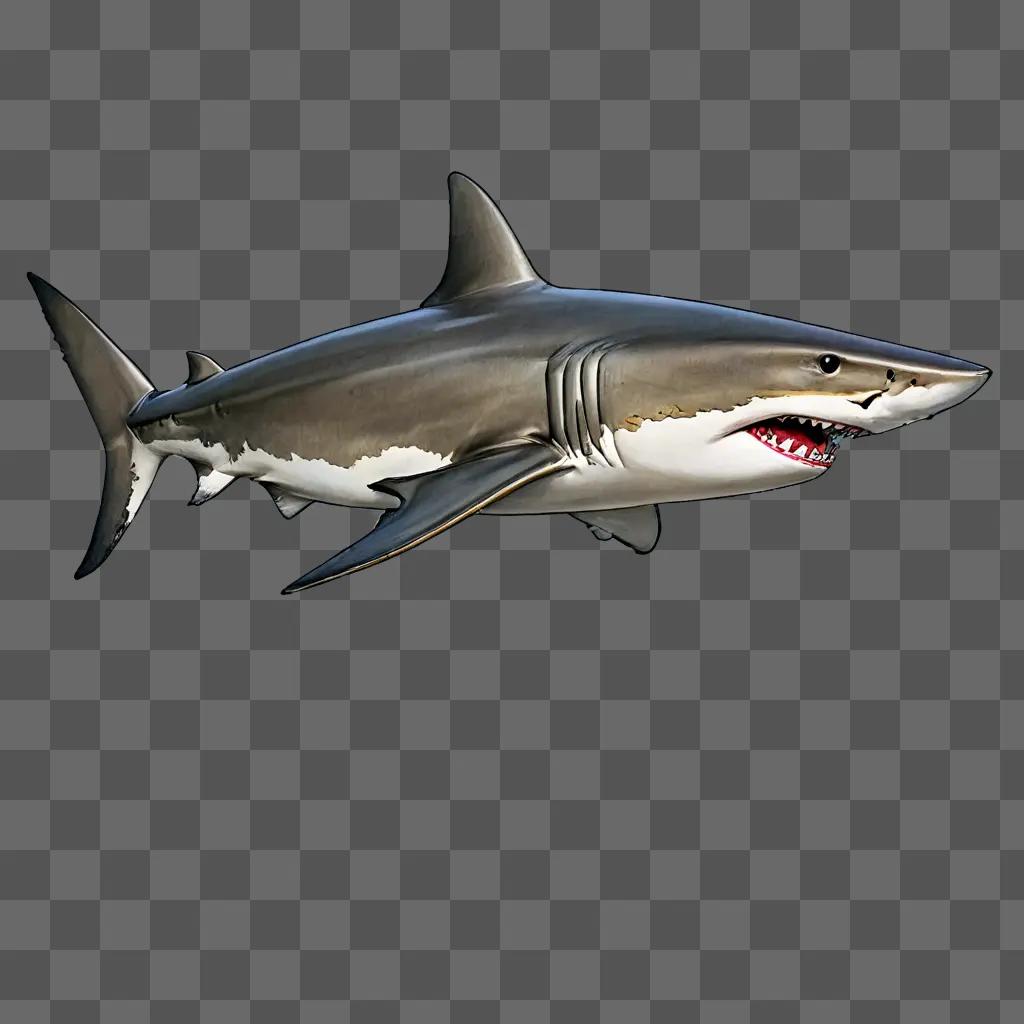 shark drawing realistic A large shark with a large mouth on a gray background