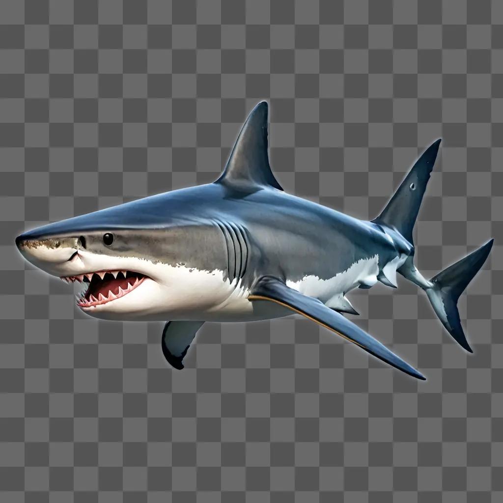 shark drawing realistic A large shark with a mouth open against a gray background