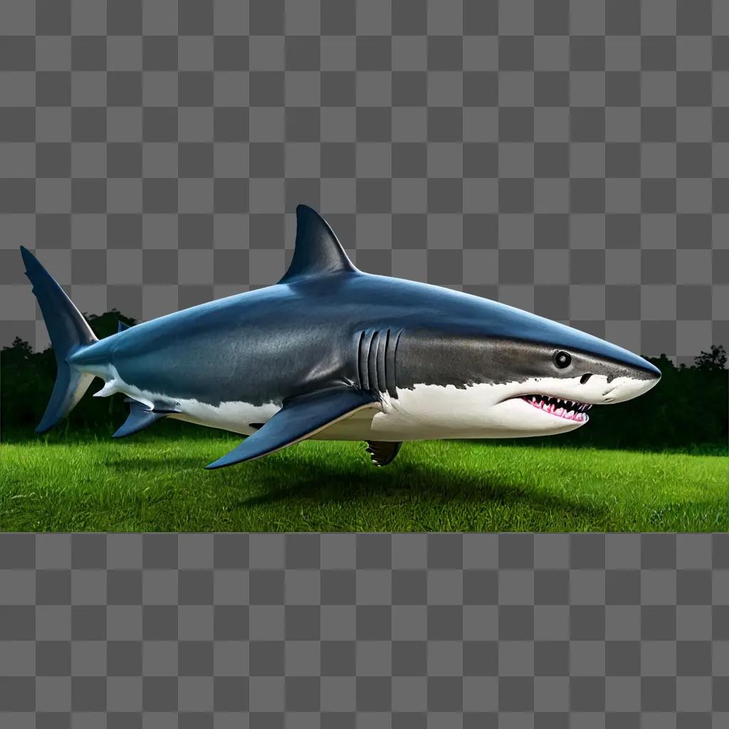 shark drawing realistic A shark statue on grass in the dark