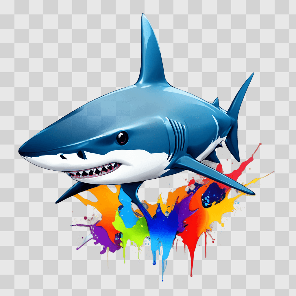 shark drawing with colour A blue shark with a colorful splash around it