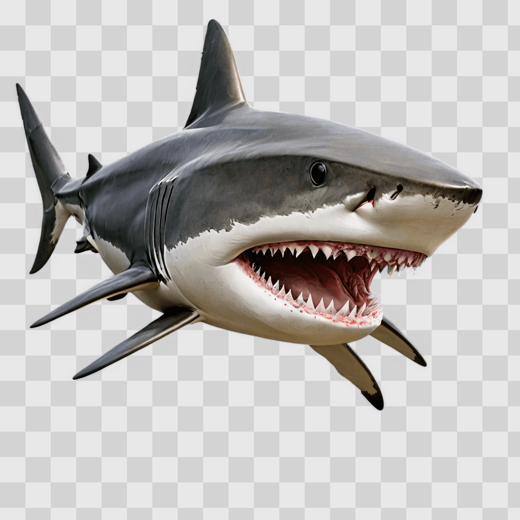 shark drawing with colour Large white shark with open mouth on gray background