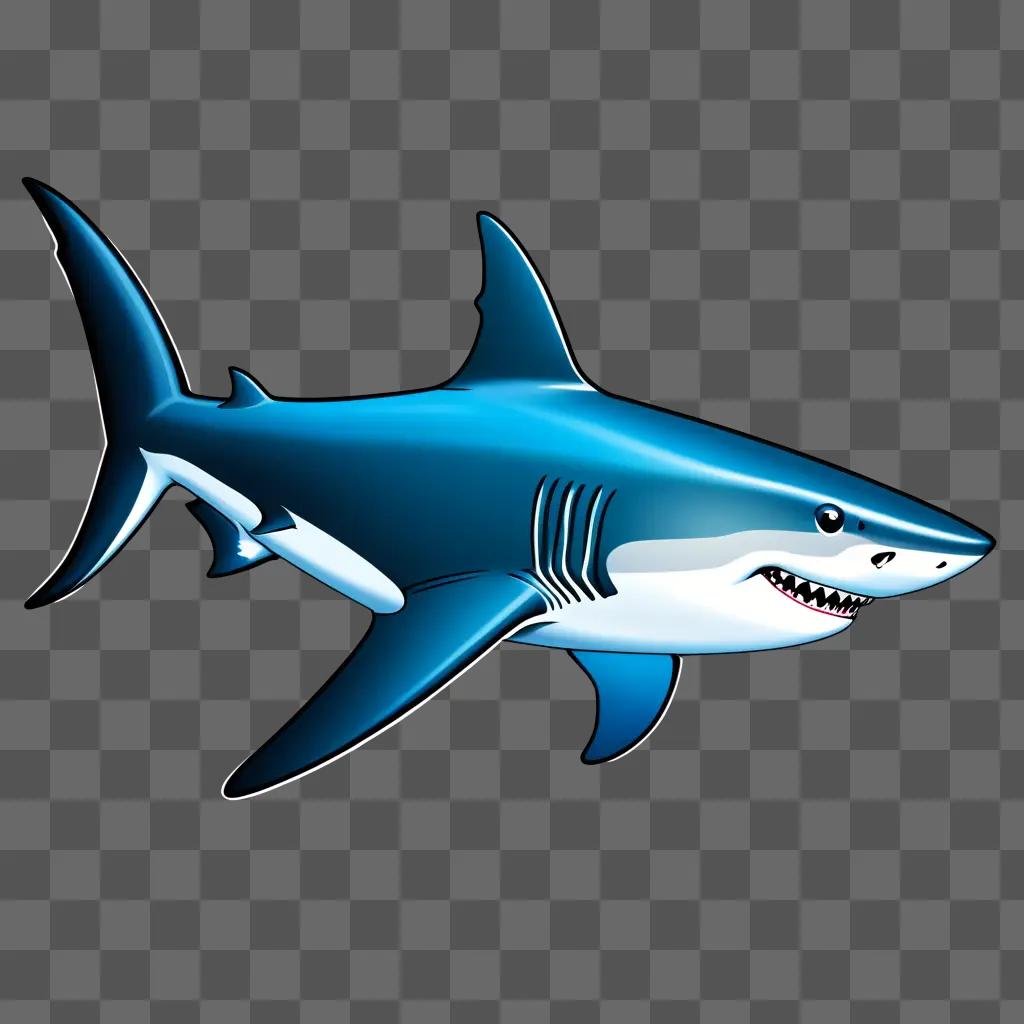 shark is shown with its mouth open in a blue background