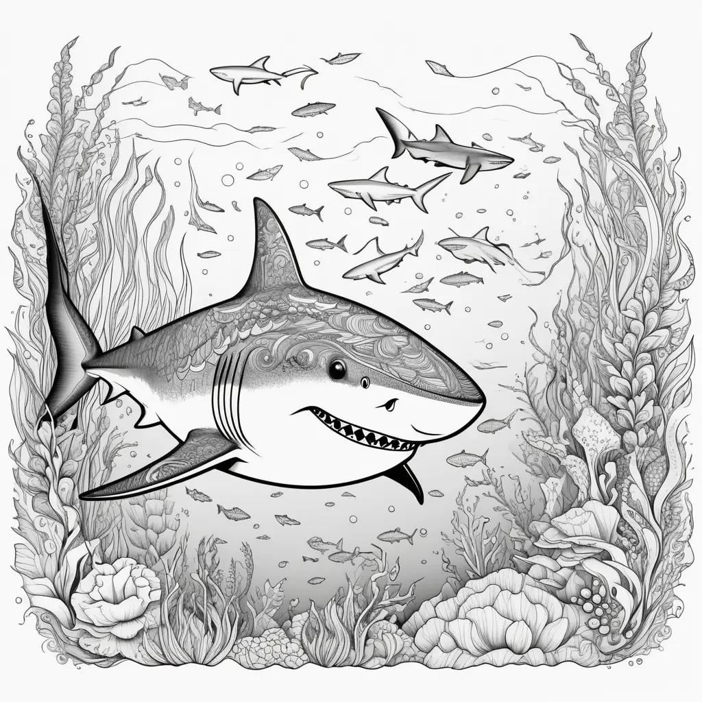 shark with coral and fish coloring pages