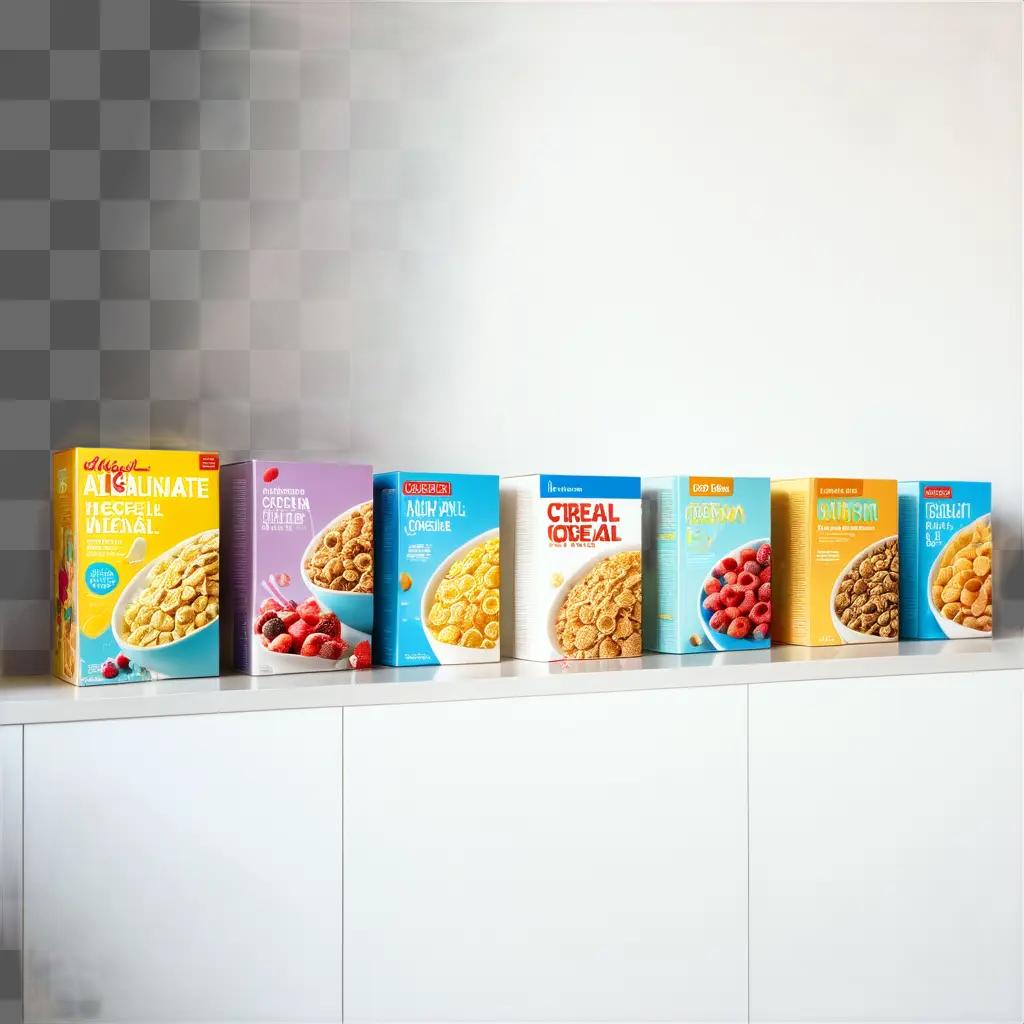 shelf of cereal boxes with different flavors