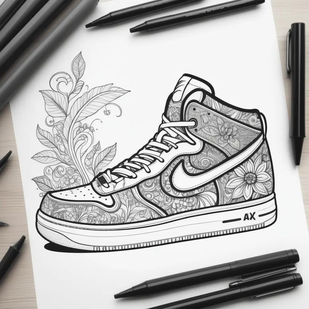 shoe coloring page featuring flowers and a design