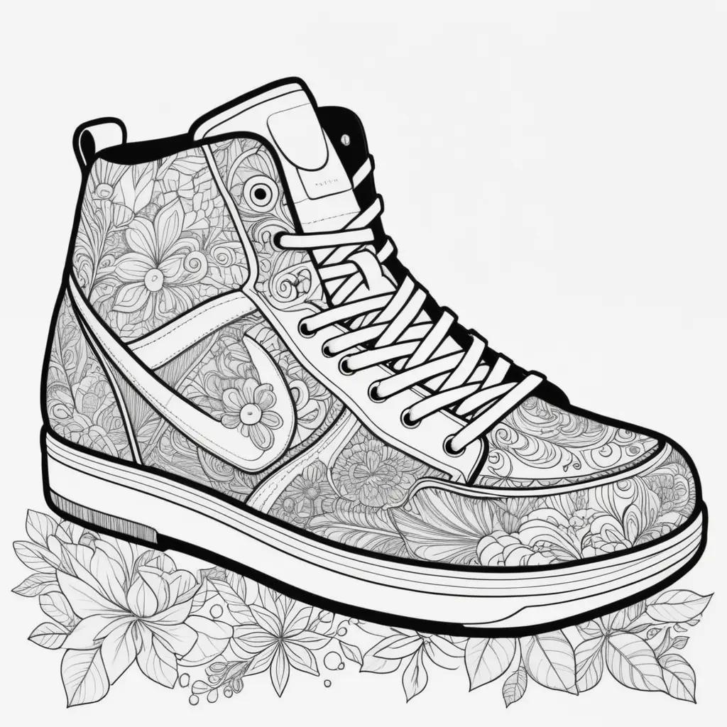 shoe coloring page with a flower pattern