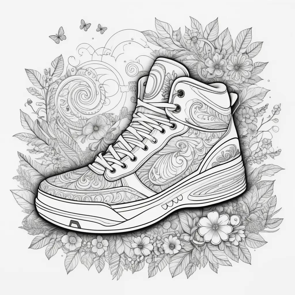 shoe is surrounded by flowers and butterflies