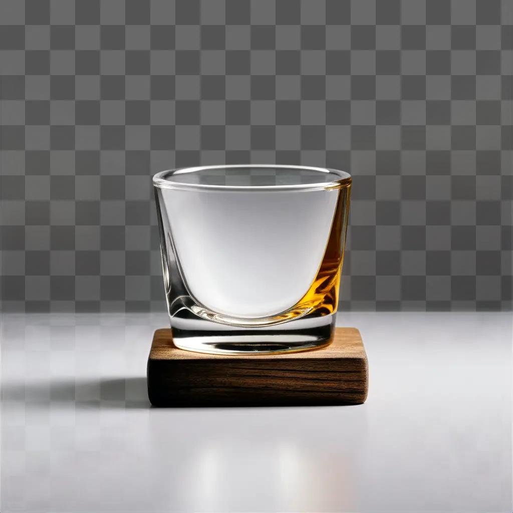 shot glass rests on a wooden base