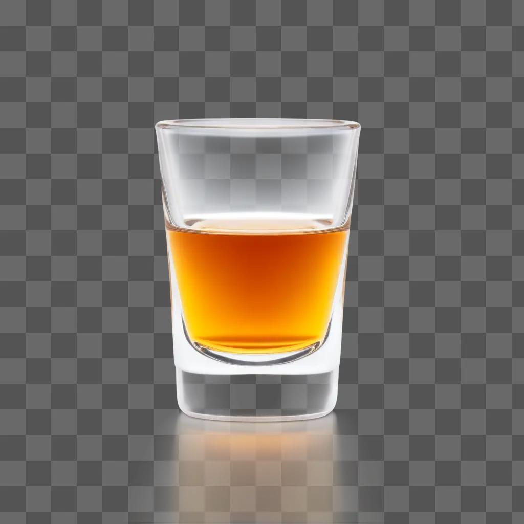 shot glass with liquid in it on a beige background