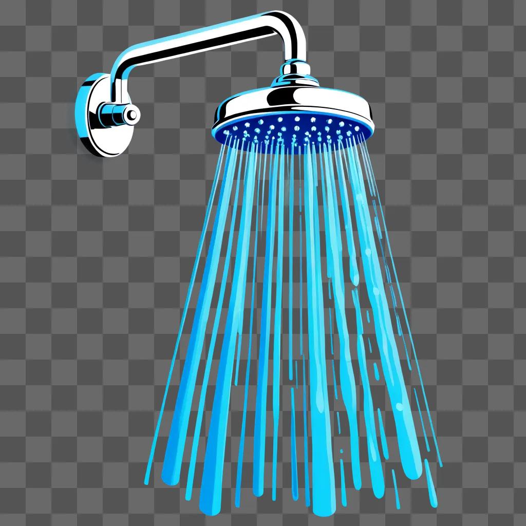 shower head with blue water spewing from it