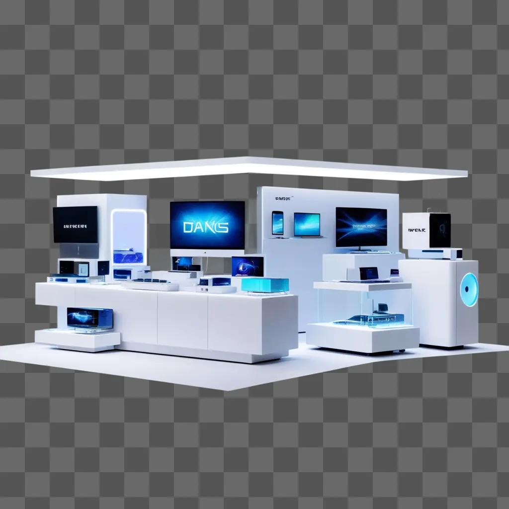 showroom with electronics on display in a white room