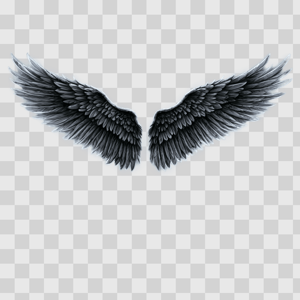 side angel wings drawing Black wings against a gray background