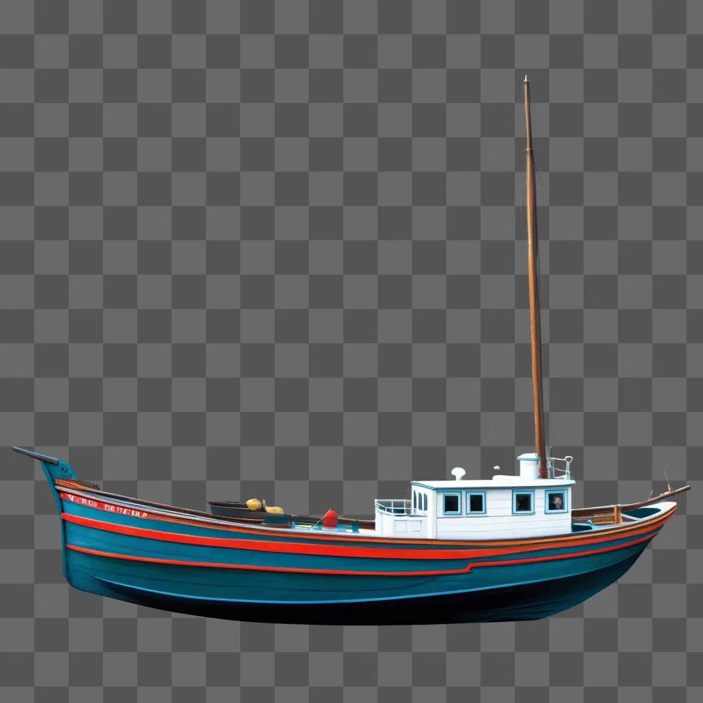 鮮やかな青と赤の帆船で描くサイドボート