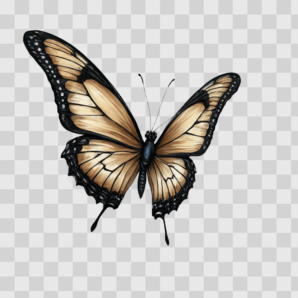 side butterfly drawing A Monarch butterfly with black spots on its wings