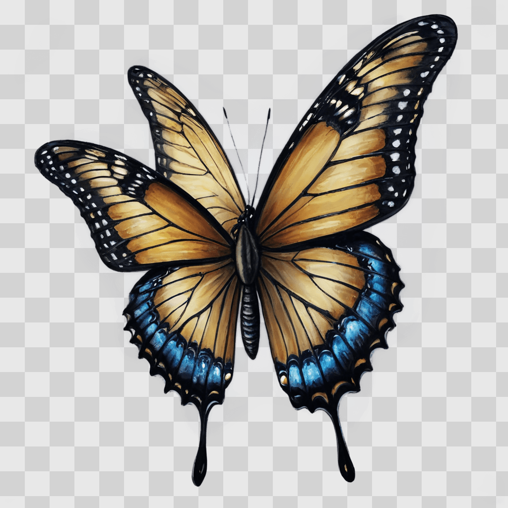 side butterfly drawing A butterfly with blue and yellow wings