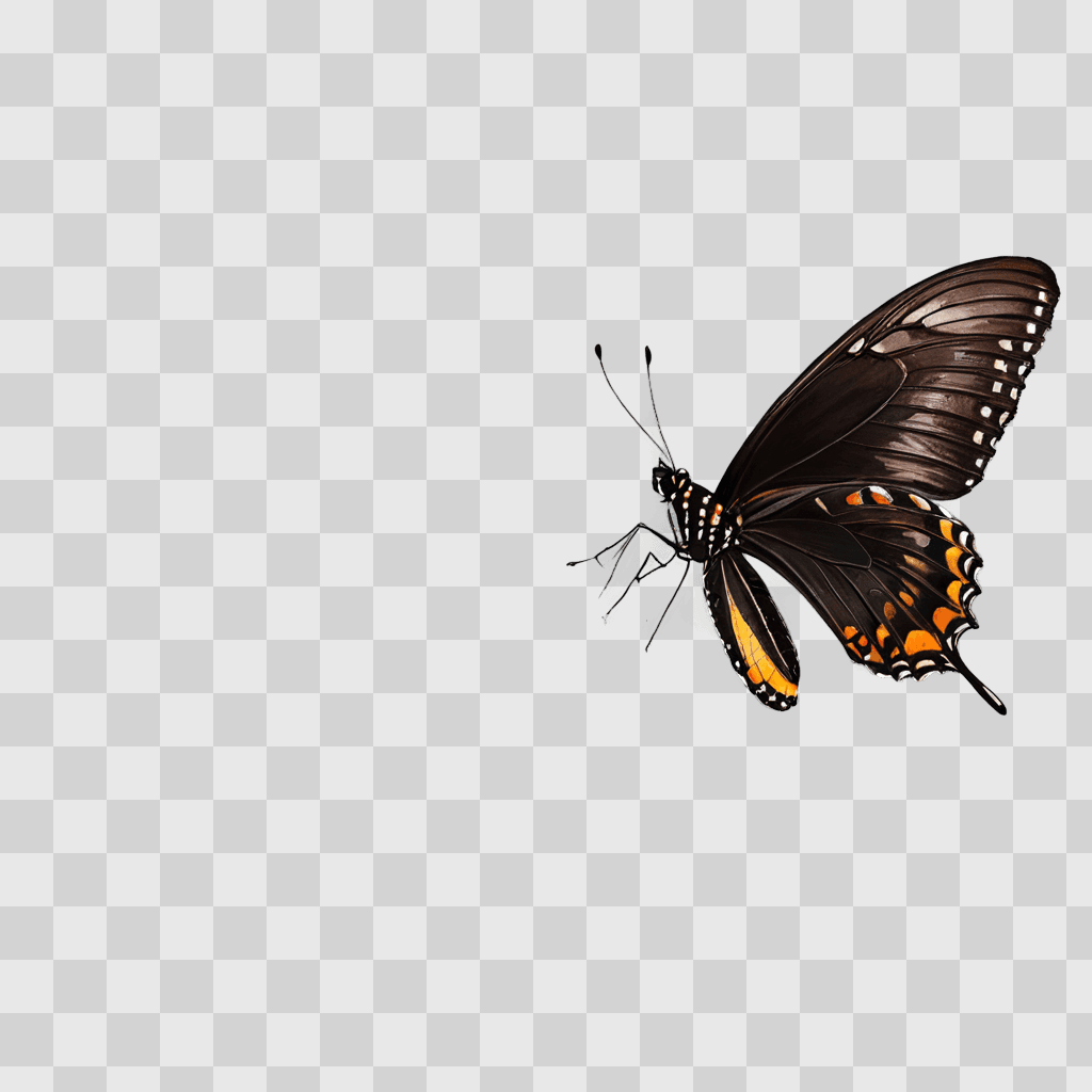 side butterfly drawing A butterfly with orange spots on a dark background