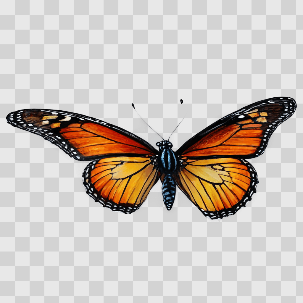 side butterfly drawing A butterfly with orange wings on a brown background