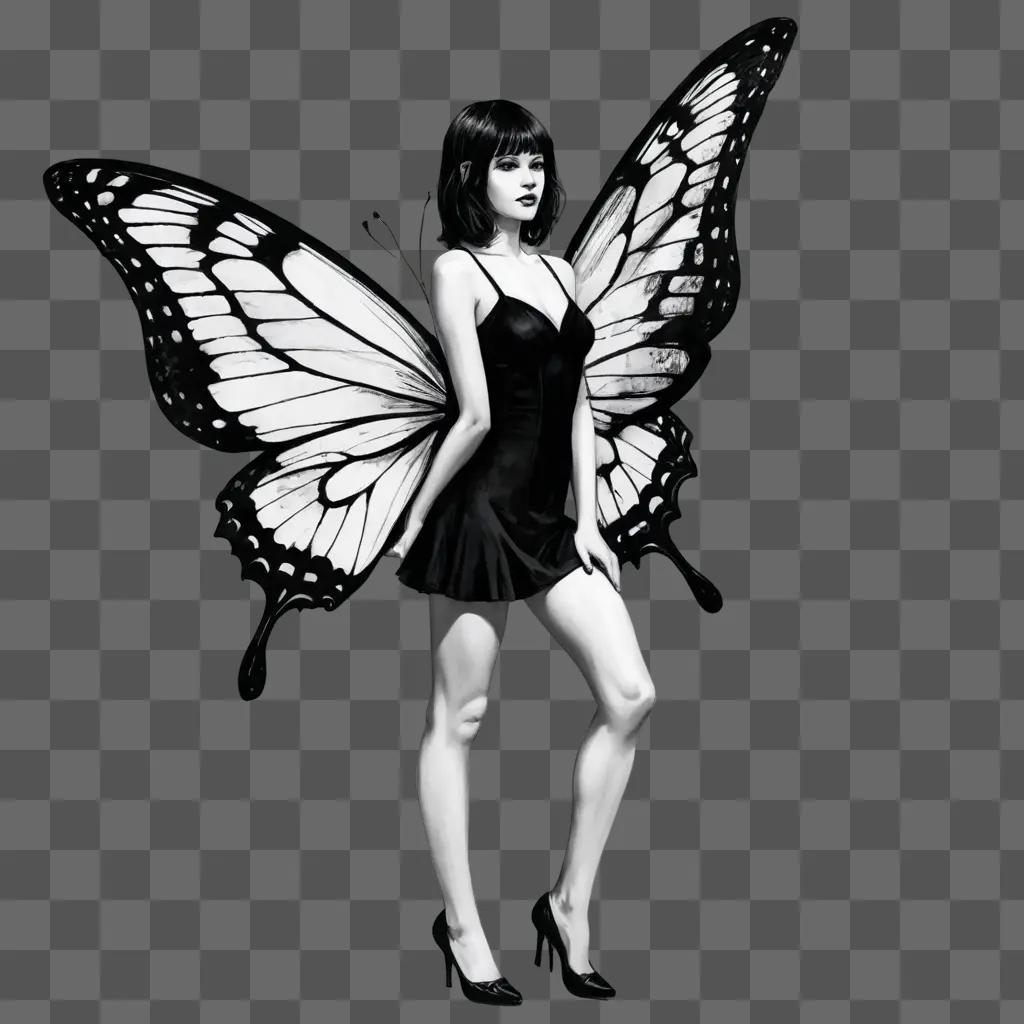 side butterfly drawing A woman in a butterfly costume and black high heels